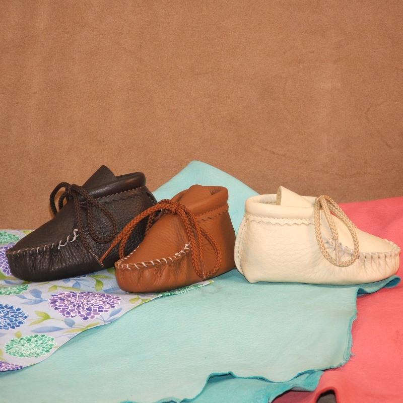 Infant Booties - Brown, Saddle & Creme (left to right)